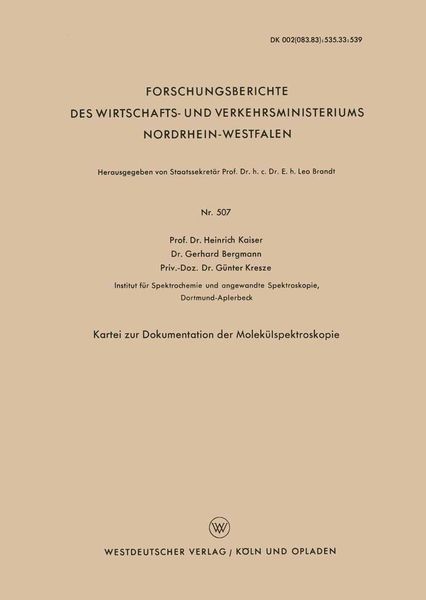 Produktbild: Kartei zur Dokumentation der Molek&uuml;lspektroskopie