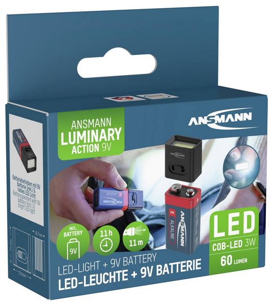 Produktbild: Ansmann 1600-0714 ANSMANN COB LED Mini-Leuchte betrieben durch 9V Batterie COB LED Handlampe batteriebetrieben 3 W 60 lm