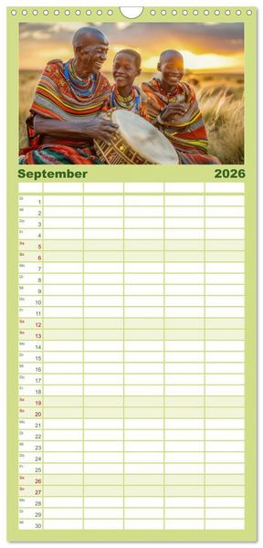 Produktbild: Familienplaner 2026 - Afrika begeistert - Afrikas Sch&ouml;nheit mit 5 Spalten (Wandkalender, 21 x 45 cm) CALVENDO