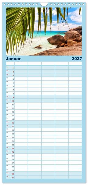 Produktbild: Familienplaner 2027 - Seychellen mit 5 Spalten (Wandkalender, 21 x 45 cm) CALVENDO