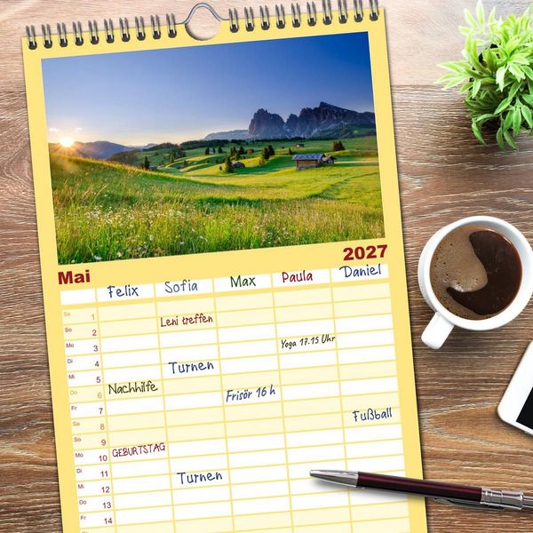 Produktbild: Familienplaner 2027 - Leuchtende Dolomiten mit 5 Spalten (Wandkalender, 21 x 45 cm) CALVENDO