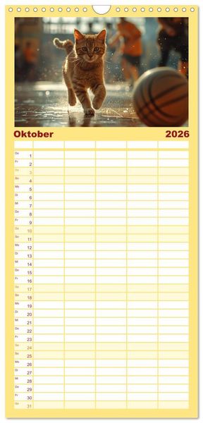 Produktbild: Familienplaner 2026 - Tierische Balljunkies mit 5 Spalten (Wandkalender, 21 x 45 cm) CALVENDO