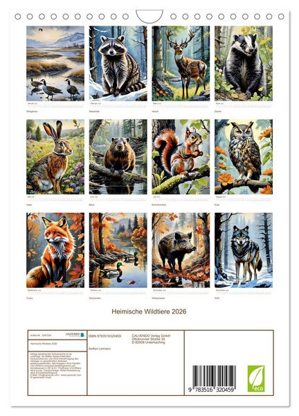 Produktbild: Heimische Wildtiere 2026 (Wandkalender 2026 DIN A4 hoch), CALVENDO Monatskalender