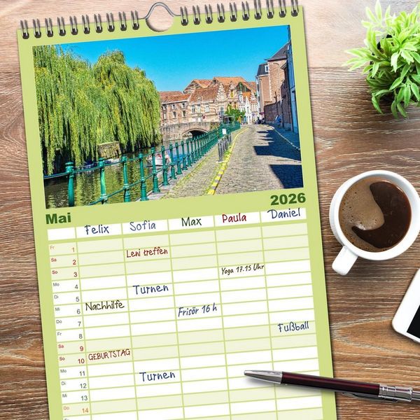 Produktbild: Familienplaner 2026 - Gent - staunen und erleben mit 5 Spalten (Wandkalender, 21 x 45 cm) CALVENDO