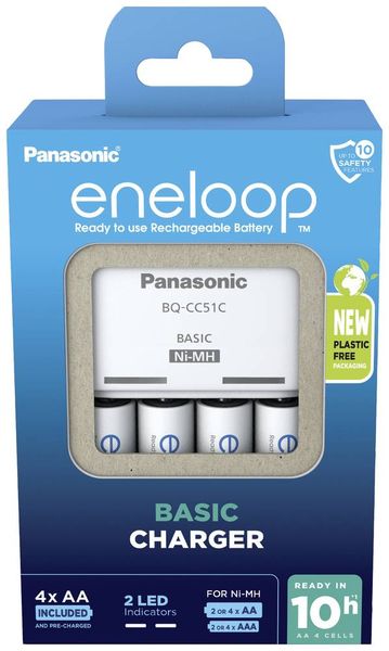 Produktbild: Panasonic Basic BQ-CC51 + 4x eneloop AA Steckerladerger&auml;t NiMH Micro (AAA), Mignon (AA)