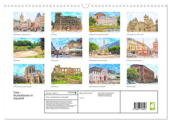 Produktbild: Trier - Illustrationen in Aquarell (Wandkalender 2026 DIN A3 quer), CALVENDO Monatskalender