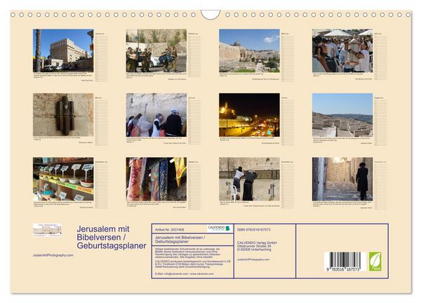 Produktbild: Jerusalem mit Bibelversen / Geburtstagsplaner (Wandkalender 2026 DIN A3 quer), CALVENDO Monatskalender