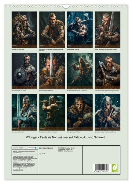 Produktbild: Wikinger - Fantasie Nordm&auml;nner mit Tattoo, Axt und Schwert (Wandkalender 2026 DIN A3 hoch), CALVENDO Monatskalender