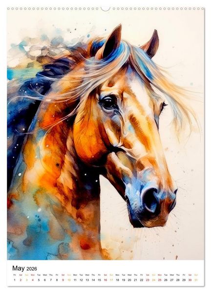 Produktbild: Watercolor Horses (High Quality Premium Wall Calendar 2026 DIN A2 portrait),CALVENDO 12 Month Wall Calendar