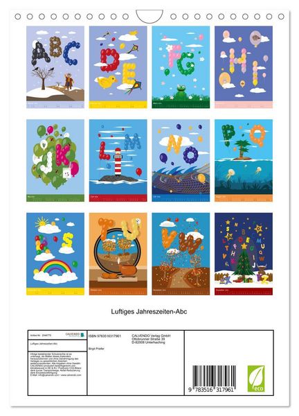 Produktbild: Luftiges Jahreszeiten-Abc (Wandkalender 2026 DIN A4 hoch), CALVENDO Monatskalender