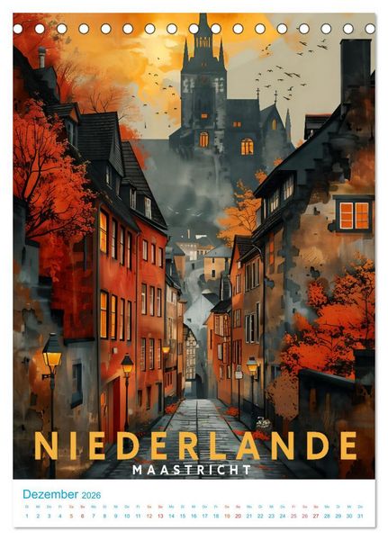Produktbild: Niederlande - Old School Poster Style (Tischkalender 2026 DIN A5 hoch), CALVENDO Monatskalender