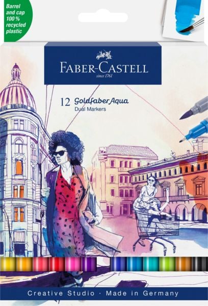 Produktbild: Faber-Castell Tuschestift Dual Marker Goldfaber Aqua, 12er Set