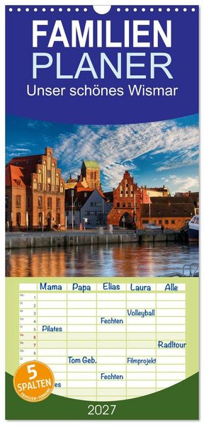 Produktbild: Familienplaner 2027 - Unser sch&ouml;nes Wismar mit 5 Spalten (Wandkalender, 21 x 45 cm) CALVENDO