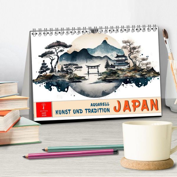Produktbild: Japan - Aquarell Kunst und Tradition (Tischkalender 2026 DIN A5 quer), CALVENDO Monatskalender