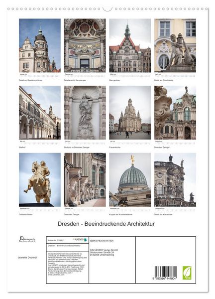 Produktbild: Dresden - Beeindruckende Architektur (hochwertiger Premium Wandkalender 2026 DIN A2 hoch), Kunstdruck in Hochglanz
