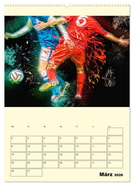 Produktbild: Fu&szlig;ball - Feuer (hochwertiger Premium Wandkalender 2026 DIN A2 hoch), Kunstdruck in Hochglanz