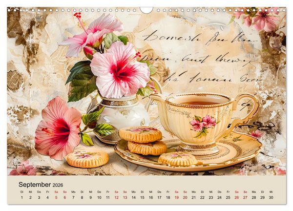 Produktbild: Shabby Chic Romantik - Vintage Tassen, Blumen und nostalgische Briefe (Wandkalender 2026 DIN A3 quer), CALVENDO Monatskalender