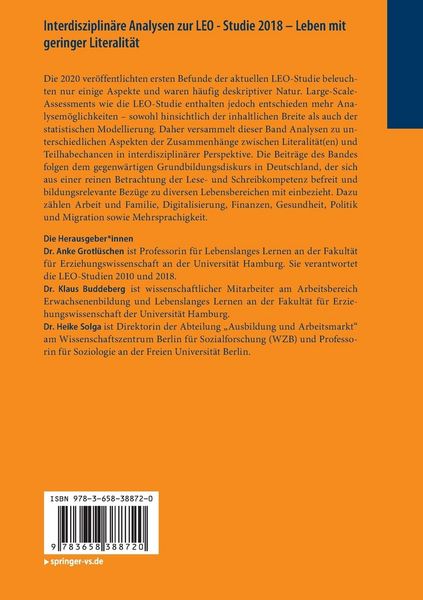 Produktbild: Interdisziplin&auml;re Analysen zur LEO - Studie 2018 &ndash; Leben mit geringer Literalit&auml;t