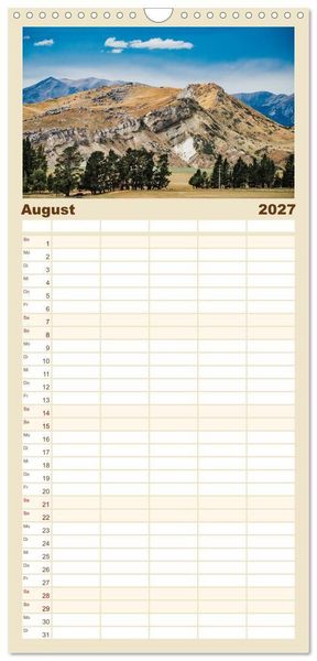 Produktbild: Familienplaner 2027 - Neuseeland - Landschaftstr&auml;ume mit 5 Spalten (Wandkalender, 21 x 45 cm) CALVENDO