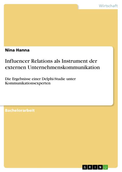 Produktbild: Influencer Relations als Instrument der externen Unternehmenskommunikation