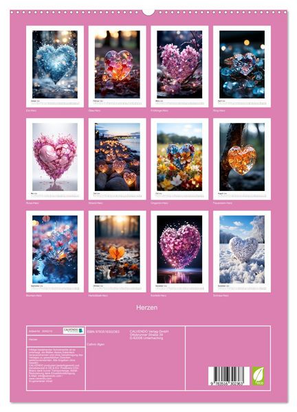 Produktbild: Herzen (hochwertiger Premium Wandkalender 2026 DIN A2 hoch), Kunstdruck in Hochglanz