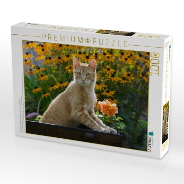 Produktbild: CALVENDO Puzzle Neugierige rot getigerter Katze in einem bl&uuml;henden Garten | 1000 Teile Lege-Gr&ouml;&szlig;e 64x48cm Foto-Puzzle f&uuml;r gl&uuml;ckliche Stunden