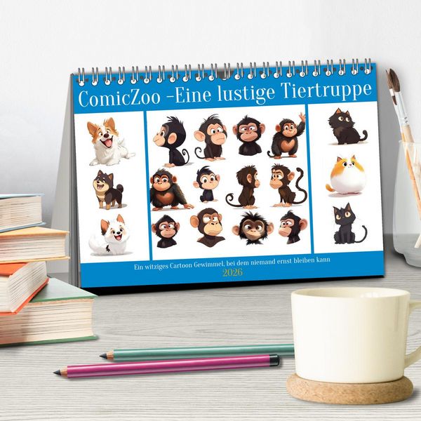 Produktbild: ComicZoo - eine lustige Tiertruppe (Tischkalender 2026 DIN A5 quer), CALVENDO Monatskalender