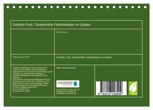 Produktbild: Scottish Fold. Zauberhafte Faltohrkatzen im Garten (Tischkalender 2026 DIN A5 quer), CALVENDO Monatskalender