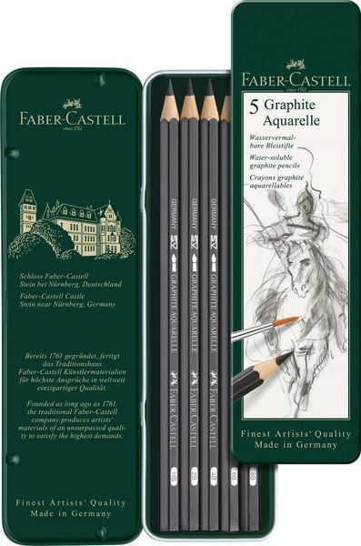 Produktbild: Faber-Castell Aquarellbleistifte Graphite Aquarelle, HB 2B 4B 6B 8B, 5er Set