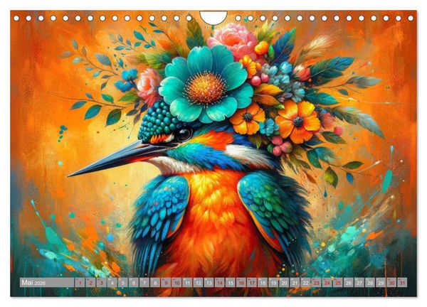 Produktbild: Blumige Vogelportr&auml;ts (Wandkalender 2026 DIN A4 quer), CALVENDO Monatskalender