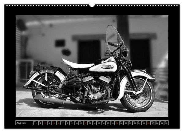 Produktbild: Harley Davidson WLA 750 in Schwarzweiss (Wandkalender 2026 DIN A2 quer), CALVENDO Monatskalender