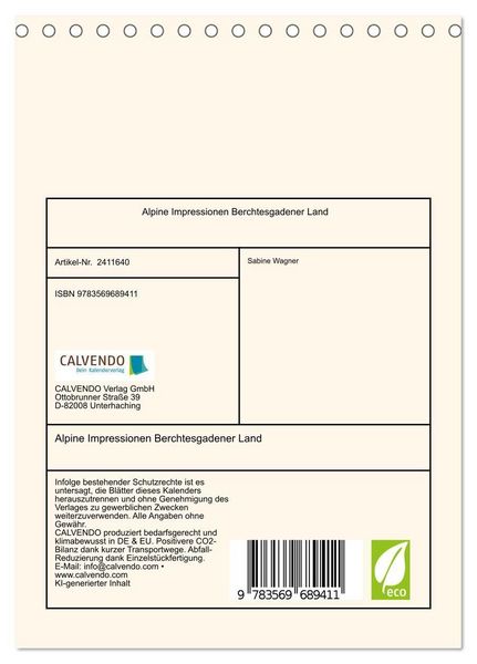 Produktbild: Alpine Impressionen Berchtesgadener Land (Tischkalender 2027 DIN A5 hoch), CALVENDO Monatskalender