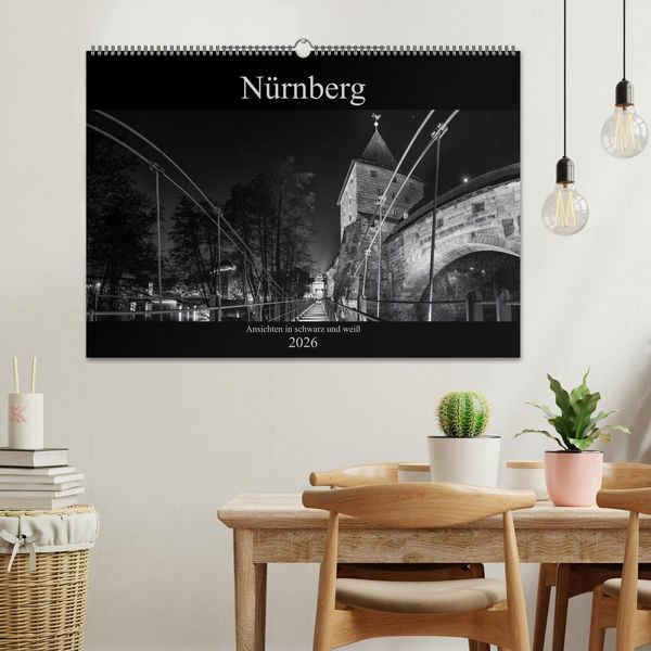 Produktbild: N&uuml;rnberg - Ansichten in schwarz und wei&szlig; (Wandkalender 2026 DIN A2 quer), CALVENDO Monatskalender