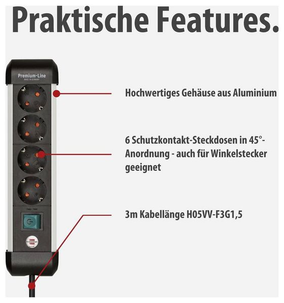 Produktbild: Brennenstuhl 1391030400 Steckdosenleiste mit Schalter Silber, Schwarz Schutzkontakt 1St.