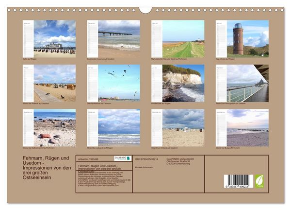 Produktbild: Fehmarn, R&uuml;gen und Usedom - Impressionen von den drei gro&szlig;en Ostseeinseln (Wandkalender 2026 DIN A3 quer), CALVENDO Monatskalender