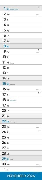 Produktbild: Streifenplaner XL BLAU 2026 - Streifenkalender 15x64 cm - Wandplaner - Küchenkalender - schmales Design - eine Spalte - Langplaner
