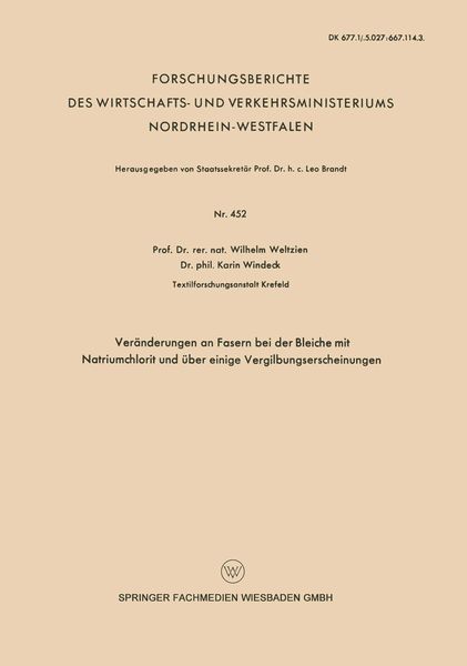 Produktbild: Ver&auml;nderungen an Fasern bei der Bleiche mit Natriumchlorit und &uuml;ber einige Vergilbungserscheinungen