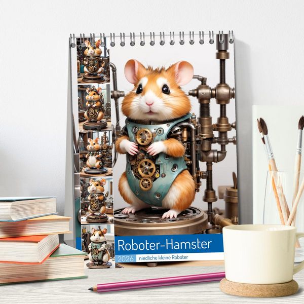Produktbild: Roboter-Hamster - niedliche kleine Roboter (Tischkalender 2026 DIN A5 hoch), CALVENDO Monatskalender