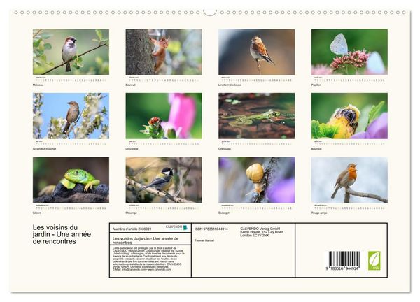 Produktbild: Les voisins du jardin - Une ann&eacute;e de rencontres (Calendrier mural haut de gamme 2027 DIN A2 vertical), CALVENDO calendrier mensuel