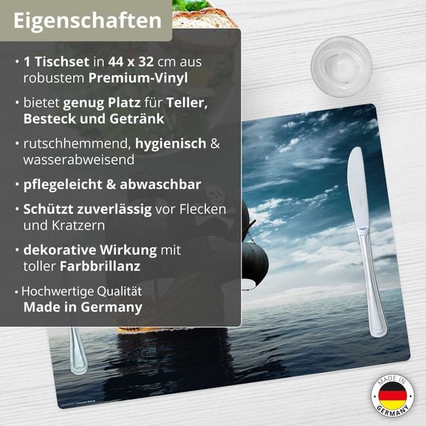 Produktbild: Tischsetmacher Tischset f&uuml;r Kinder Piratenschiff, aus hochwertigem Vinyl , 44 x 32 cm