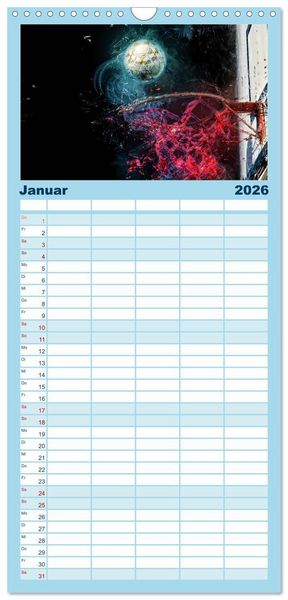 Produktbild: Familienplaner 2026 - Basketball extrem mit 5 Spalten (Wandkalender, 21 x 45 cm) CALVENDO