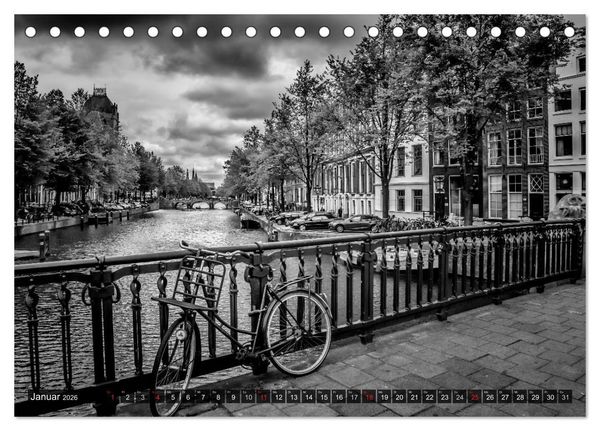 Produktbild: AMSTERDAM Stadtherz in Monochrom (Tischkalender 2026 DIN A5 quer), CALVENDO Monatskalender