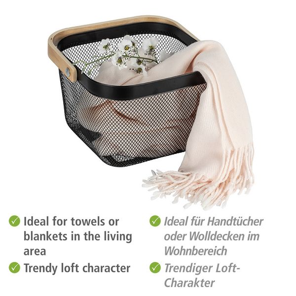 Produktbild: Badaufbewahrung Mod. Bambusa mit Griff aus Bambus, matt lackierter Stahl