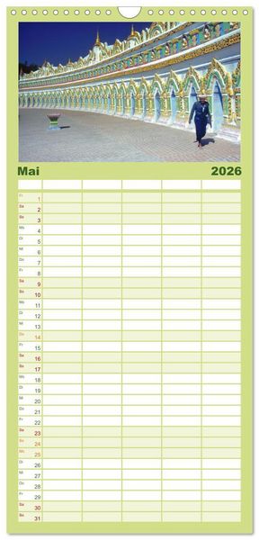 Produktbild: Familienplaner 2026 - Myanmar Land der Tempel und Pagoden mit 5 Spalten (Wandkalender, 21 x 45 cm) CALVENDO
