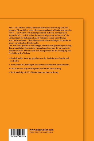 Produktbild: Das Europ&auml;ische Insiderhandelsverbot
