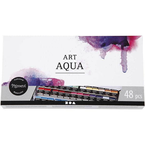 Produktbild: Creativ Company Aquarellk&auml;sten Art Aqua Aquarellfarbe, Standard-Farben, Halbwannen, Gr&ouml;&szlig;e 10x15x20 mm, 48 Farben, Kreativ Box