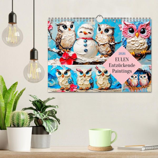 Produktbild: Eulen. Entz&uuml;ckende Paintings (Wandkalender 2026 DIN A4 quer), CALVENDO Monatskalender