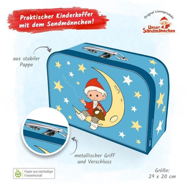 Produktbild: Tr&ouml;tsch Kinderkoffer "Sandmann" Mond gro&szlig;, Pappkoffer, Koffer aus Pappe, Geschenk Verpackung, Gutschein Verpackung,Spielkoffer, Metallgriff und Metallhenkel, Reisekoffer Kinder
