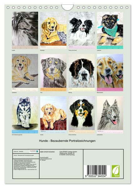 Produktbild: Hunde - Bezaubernde Portraitzeichnungen (Wandkalender 2026 DIN A4 hoch), CALVENDO Monatskalender