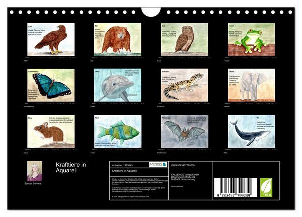 Produktbild: Krafttiere in Aquarell (Wandkalender 2026 DIN A4 quer), CALVENDO Monatskalender